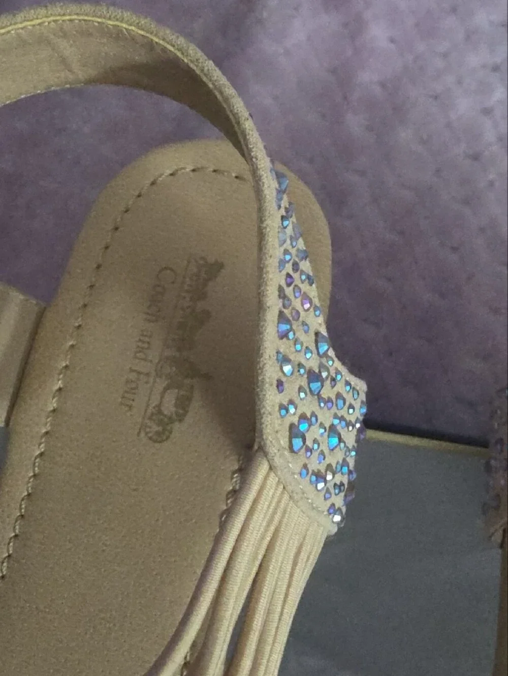 Coach and Four Nude Beaded T-Strap Sandals